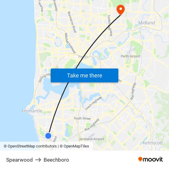 Spearwood to Beechboro map