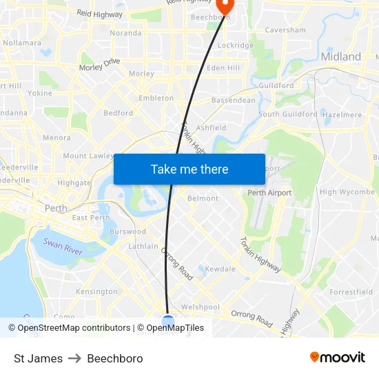 St James to Beechboro map