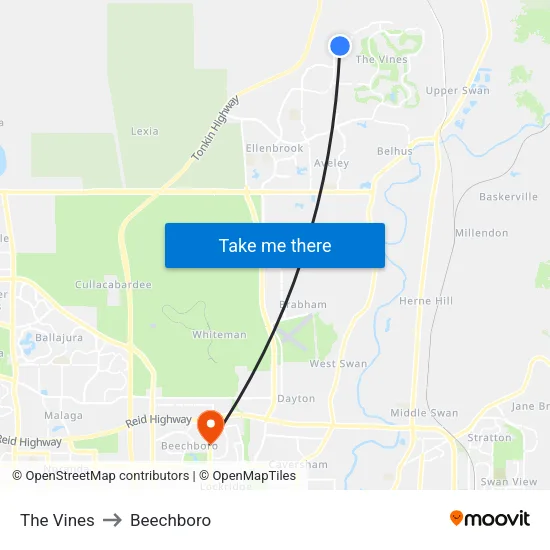 The Vines to Beechboro map