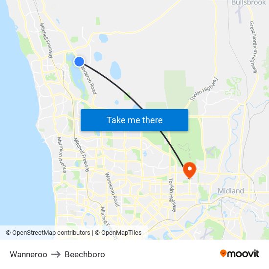 Wanneroo to Beechboro map