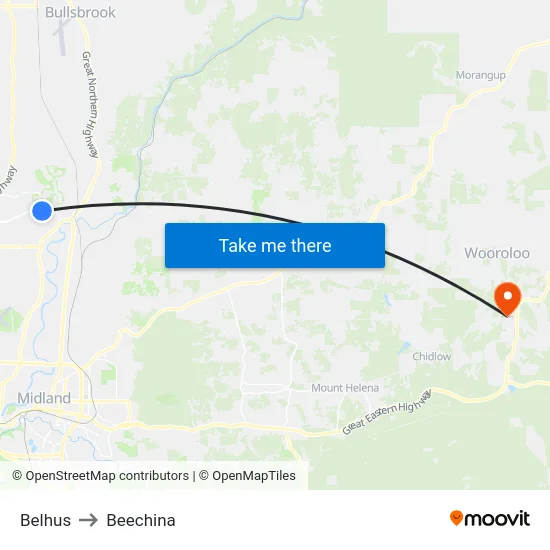 Belhus to Beechina map