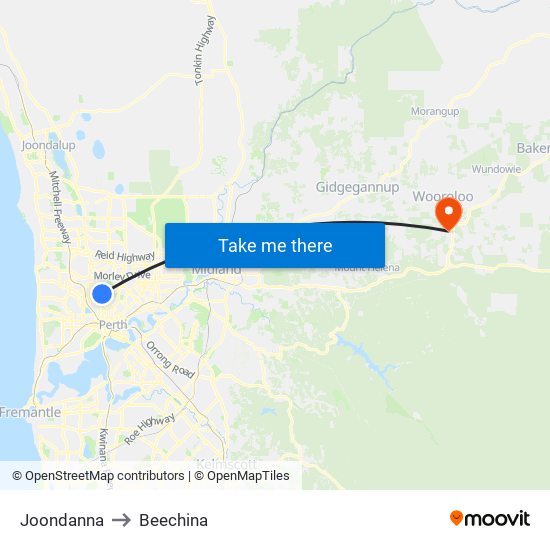 Joondanna to Beechina map