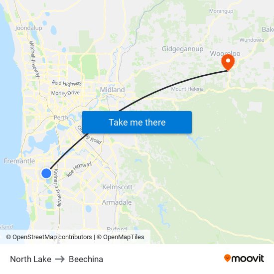 North Lake to Beechina map