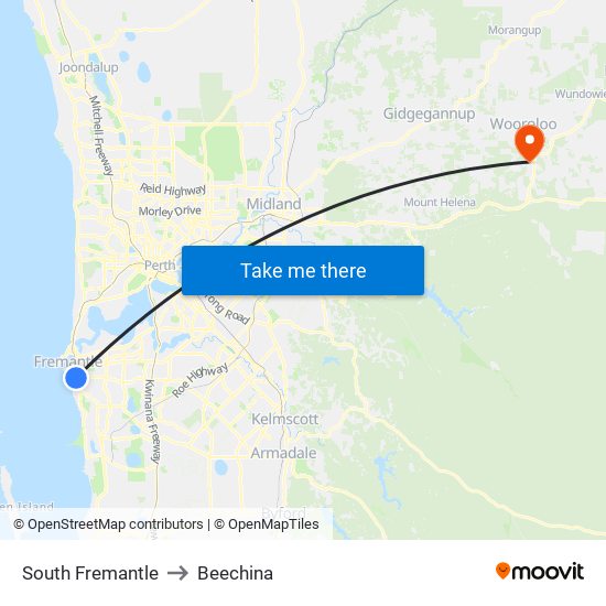 South Fremantle to Beechina map