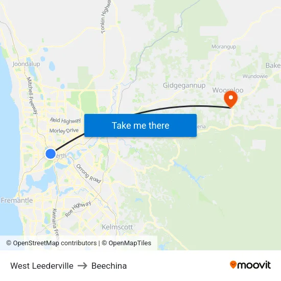 West Leederville to Beechina map
