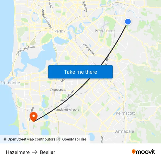 Hazelmere to Beeliar map