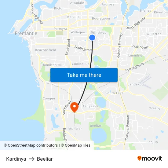 Kardinya to Beeliar map