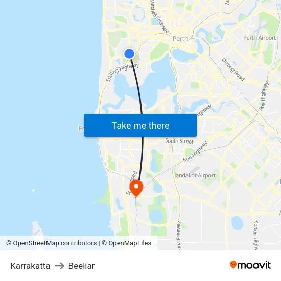 Karrakatta to Beeliar map