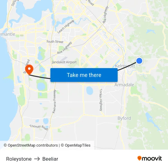 Roleystone to Beeliar map