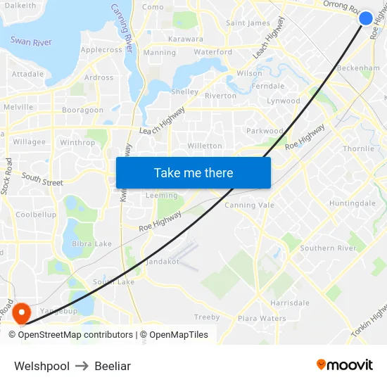 Welshpool to Beeliar map