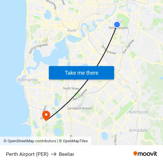 Perth Airport (PER) to Beeliar map