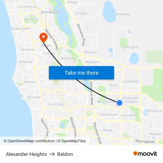 Alexander Heights to Beldon map