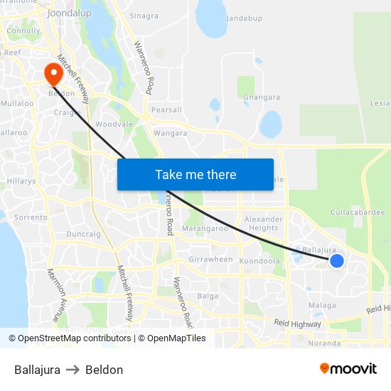 Ballajura to Beldon map