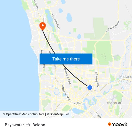 Bayswater to Beldon map
