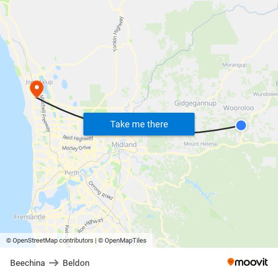 Beechina to Beldon map