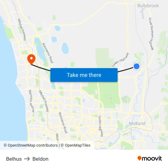 Belhus to Beldon map