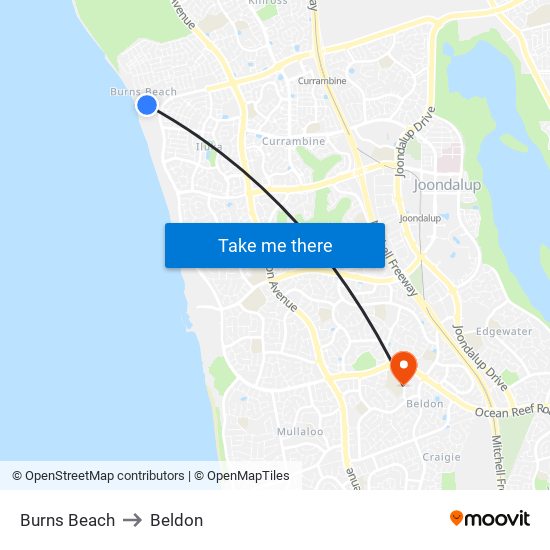 Burns Beach to Beldon map