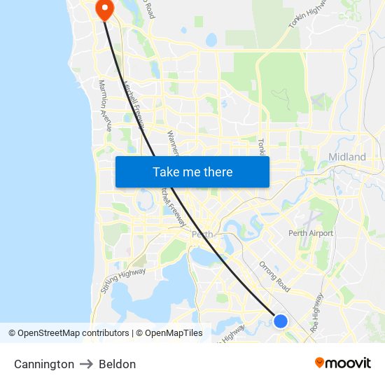 Cannington to Beldon map