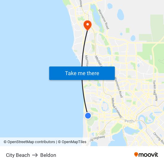 City Beach to Beldon map