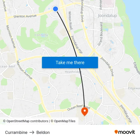 Currambine to Beldon map
