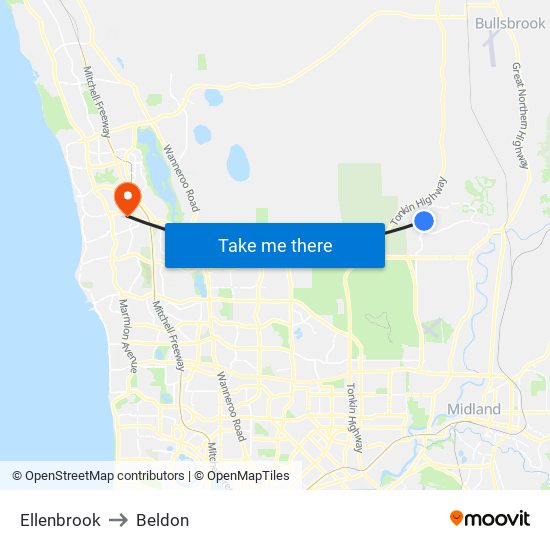 Ellenbrook to Beldon map