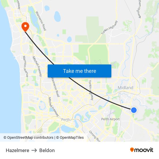 Hazelmere to Beldon map