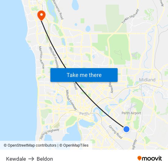 Kewdale to Beldon map