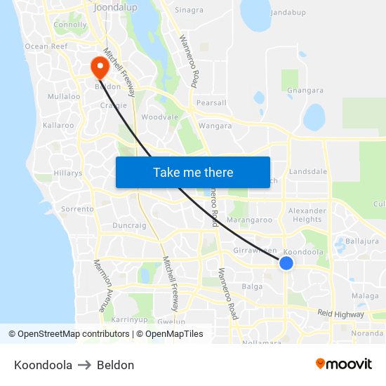 Koondoola to Beldon map