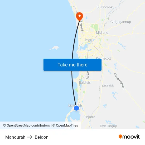 Mandurah to Beldon map
