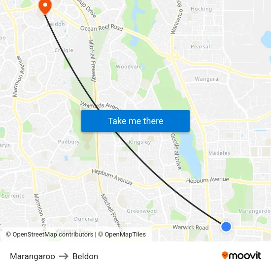 Marangaroo to Beldon map