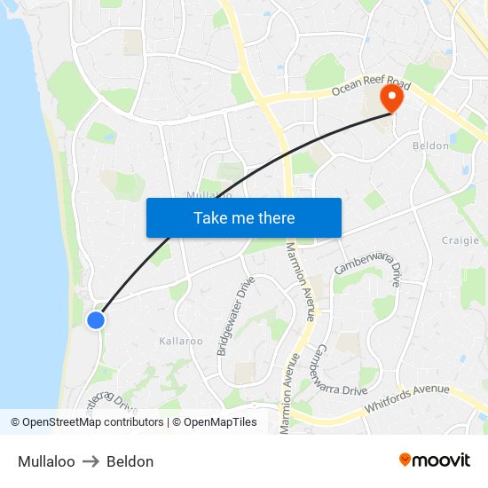 Mullaloo to Beldon map