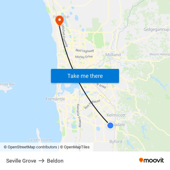 Seville Grove to Beldon map