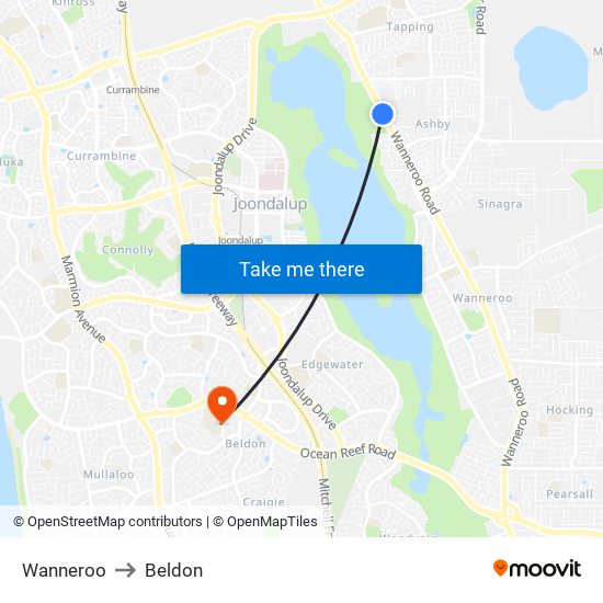 Wanneroo to Beldon map