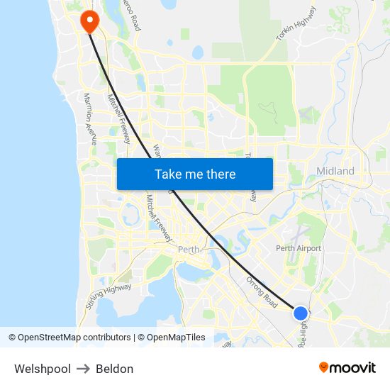 Welshpool to Beldon map