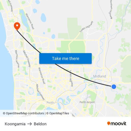 Koongamia to Beldon map