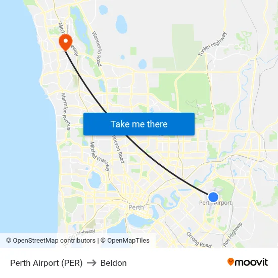 Perth Airport (PER) to Beldon map