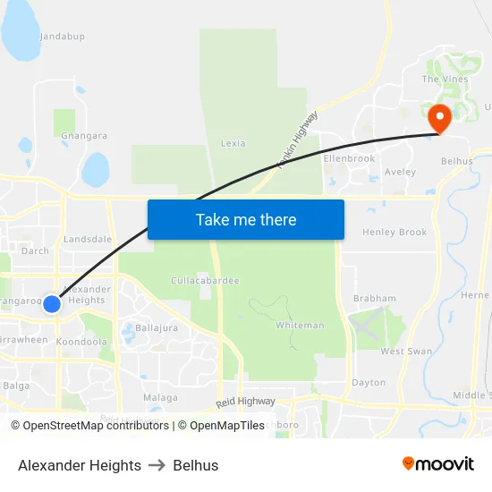 Alexander Heights to Belhus map