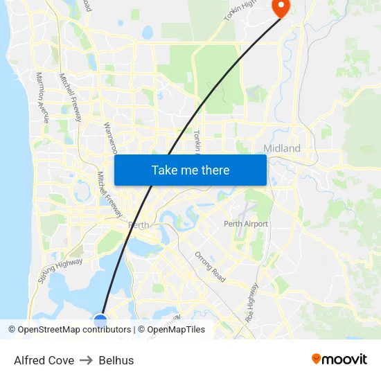 Alfred Cove to Belhus map