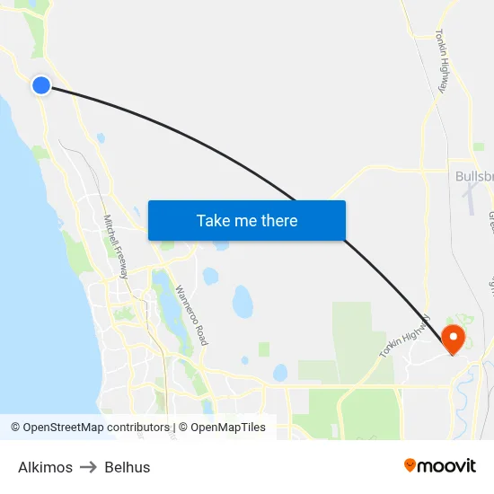 Alkimos to Belhus map
