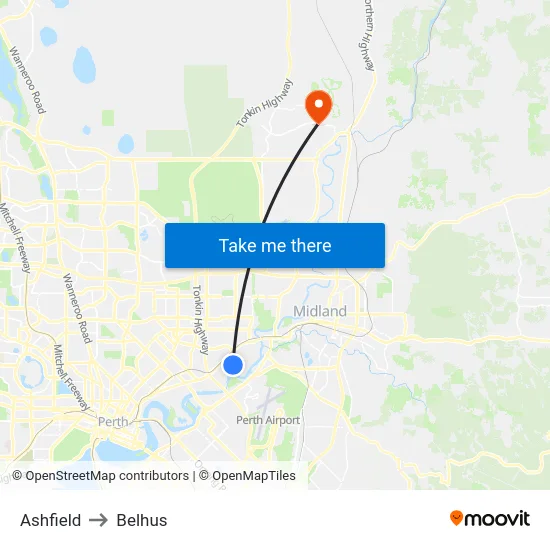 Ashfield to Belhus map