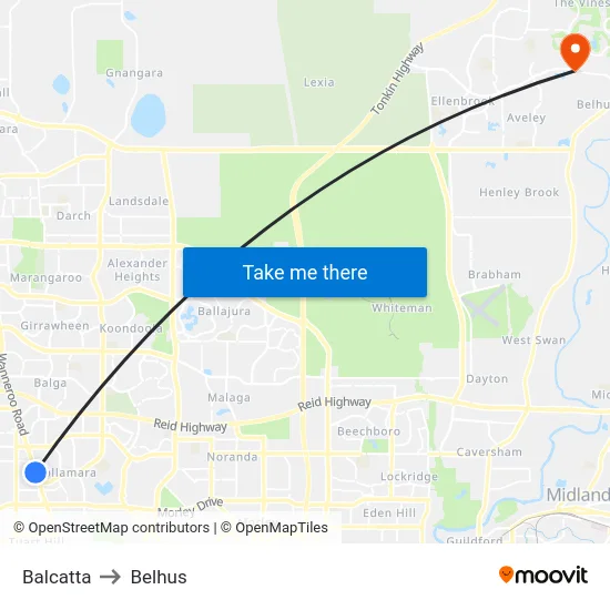Balcatta to Belhus map