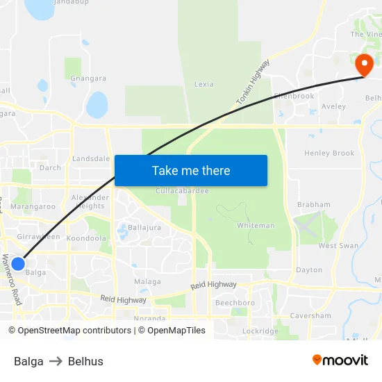 Balga to Belhus map