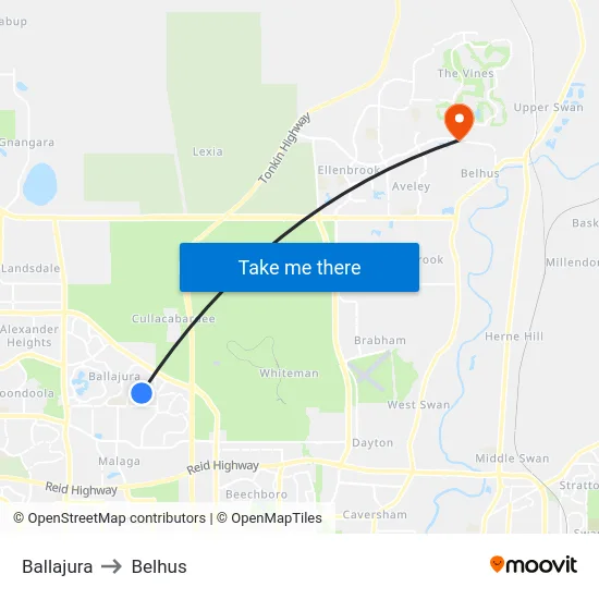 Ballajura to Belhus map