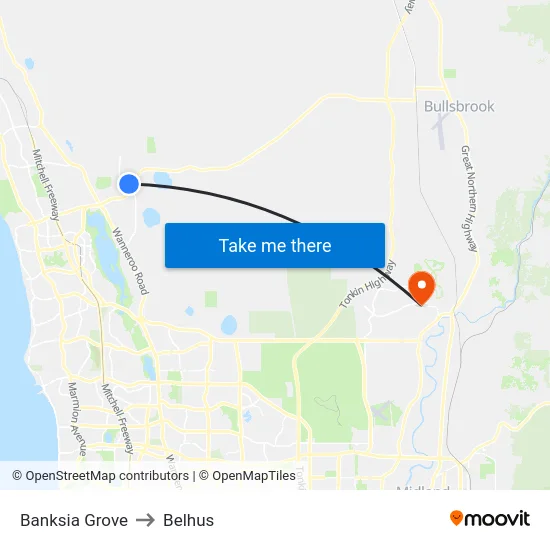 Banksia Grove to Belhus map