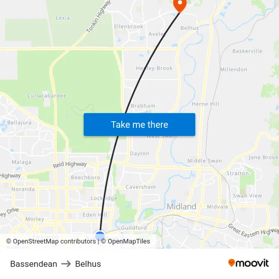 Bassendean to Belhus map