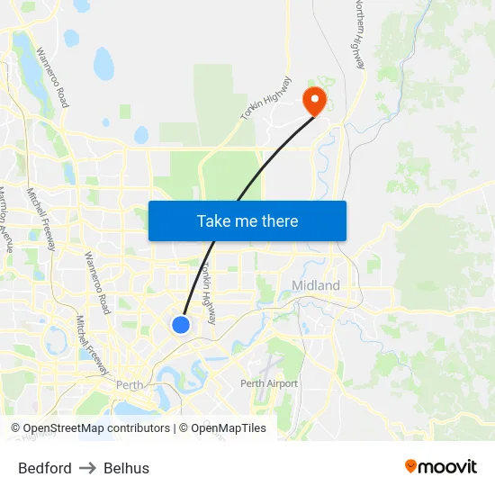 Bedford to Belhus map