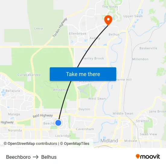 Beechboro to Belhus map