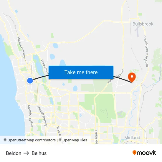 Beldon to Belhus map