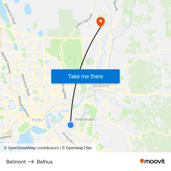 Belmont to Belhus map