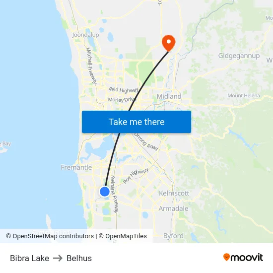 Bibra Lake to Belhus map